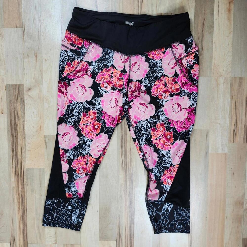 Danskin Now Floral Print Capri‎ Leggings with Pockets Activewear L/G